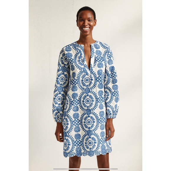 CONNIE ROBERSON DRESS SHIFT SPLIT NECK EMBROIDERED BOHEMIAN RESORT CRUISE XS - Picture 1 of 11